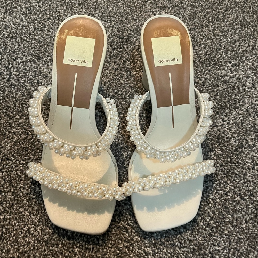 Dolce Vita White Pearl Embellished Heels